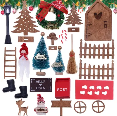 Immagine prodotto di Set di accessori per porte in miniatura per giardini delle fate 23, porta degli elfi per decorazioni natalizie, con recinzione in miniatura, scala, alberi di Natale, accessori per giardini delle fate,