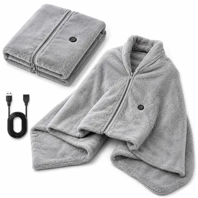 Produktbild von USB Heizdecke 147x82cm, elektrische Wärmedecke mit 3 Heizstufen und 8 Heizzonen, schnell aufheizend, für Rücken Schulter Nacken, Büro Camping Auto