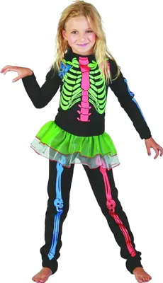Immagine prodotto di Costume da scheletro carino per bambini Costume di Halloween colorato - 134/140 (10-12 anni)