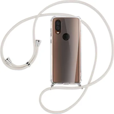 Produktbild von Handykette Backcover-Schutzhülle mit Band (Metall silberfarben) für Motorola One Vision - broken white