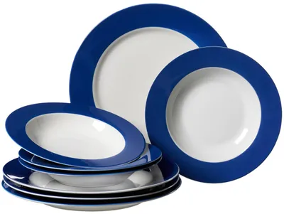 Tafelservies 8-teilig, Porzellan, Blau, für 4 Personen