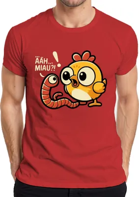 Produktbild von ÄÄH... MIAU?! Lustiges Küken Wurm Cartoon Niedlich Ostern Kinder Herren T-Shirt, Rot, XL