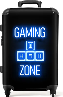 Produktbild von NoBoringSuitcases.com® Großer Koffer - Spiele - Text - Spielzone - Neon - Blau - Kombinationsschloss TSA - Hartschalen Trolley 4 Rollen - 72 liter - Reisekoffer - 66 cmKoffer Mittelgroß 67x43x25 cm, 72L,