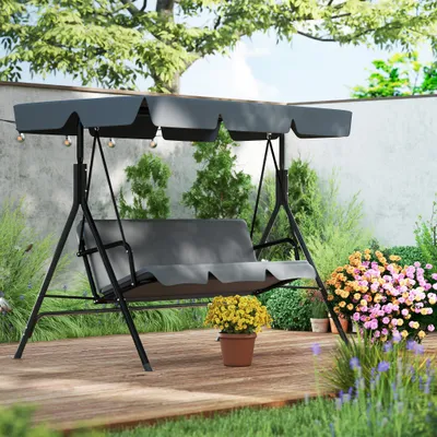 Produktbild von YZNAHRE Hollywoodschaukel 3 Sitzer Gartenschaukel mit Verstellbar 193x110x152cm Schaukelbank bis 200kg Belastbar,Gartenliege Outdoor & Indoor (Grau)
