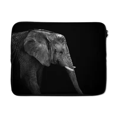 Produktbild von MuchoWow® Laptop Hülle 17 Zoll Laptoptasche Elefant - Schwarz und weiß - Porträt - Tiere - Zipper - Schutzabdeckung