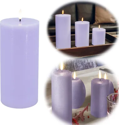Produktbild von LS-LebenStil LED 3D Stumpenkerze Ribe Lila 15x7,5cm Echtwachs flackernde flammenlose Kerze Blockkerze optional mit Fernbedienung und Timer
