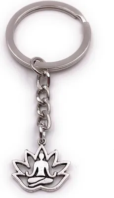 Produktbild von Onwomania Schlüsselanhänger Lotusblüte Yoga Hinduismus Goa silber Anhänger Keychain
