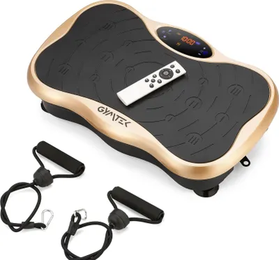 Produktbild von Vibračný trenažér Gymtek® s vibračnou doskou - do 180 kg - 5 tréningových programov, 99 úrovní - 2 rozširujúce pásy - Bluetooth, diaľkové ovládanie, LCD displej, reproduktor