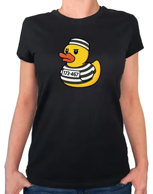 Produktbild von Huuraa Damen T-Shirt Quietscheente Gefängnis Gummiente Knast M Black Bio Baumwolle Fairtrade Damenshirt Geschenkidee