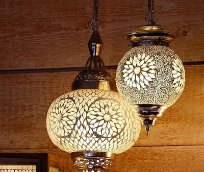 Image de Suspension mosaïque turque faite main, boule en verre de 25 cm, plafonnier oriental, design unique