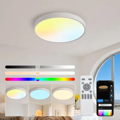 Immagine prodotto di Plafoniera LED 698-YX rotonda, Ø 50 cm, 75 W RGBIC con APP e telecomando, cielo dinamico ed effetti di luce naturale timer dimmerabile 10-100%, 1800-12000K