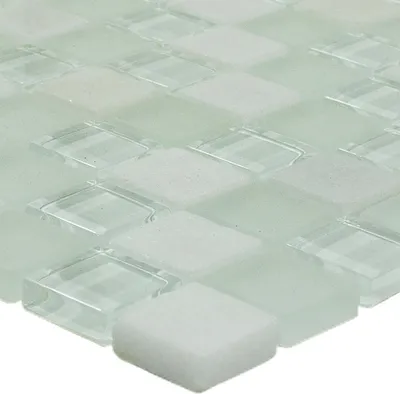 Produktbild von Glas Naturstein Mosaikfliese Sagura Weiß