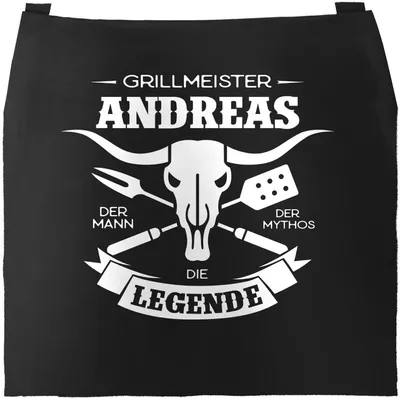 Produktbild von Grill-Schürze für Männer mit Spruch personalisierbar Grillmeister eigener Name die Legende Grillen Geschenk Baumwoll-Schürze Küchenschürze Moonworks® schwarz unisize