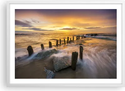Produktbild von Gerahmtes Poster - Weißer Rahmen - baltisch meer Mole Landschaft - 70x50 cm - Wand Bild - Wanddeko - Wandbilder - Wandposter - Bilderrahmen - Bilder - Kunstdruck - Wandbild - P2WAA70x50-3092