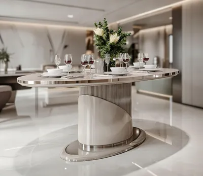 Immagine prodotto di Tavolo da pranzo moderno in legno e metallo per ambienti eleganti