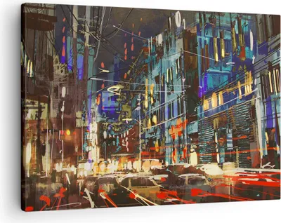 Produktbild von Bild auf Leinwand - Leinwandbild - Stadt Nacht Straße - 70x50cm - Wand Bild - Wanddeko - Wandbilder - Leinwanddruck - Bilder - Kunstdruck - Wanddekoration - Leinwand bilder - Wandkunst - AA70x50-3787