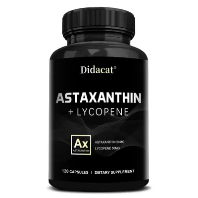 Produktbild von Astaxanthin 24mg + Lycopene 50mg (120 Kapseln) Nahrungsergänzungsmittel, Herz, Kreislauf, Haut, Augen, Gelenke, Herzgesundheit, Prostata