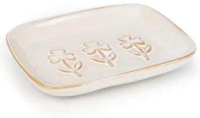 Immagine prodotto di Portasapone in Vetroceramica, forma ovale, con decoro floreale, adatto per bagno e cucina, disponibile in diversi colori di smalto