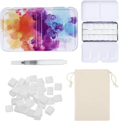 Imagen del producto de Estuche de acuarelas metálico, con tapa, 1 unidad, que incluye pinceles con depósito de agua para pintar