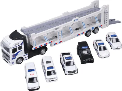 Image de Transporteur de voitures avec 6 modèles en alliage, jouet à 2 niveaux pour l'intérieur et l'extérieur