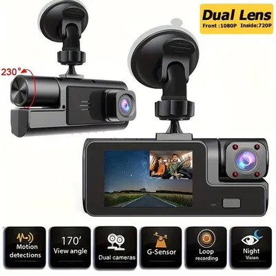 Image de Caméra embarquée avec double fonction d'enregistrement pour l'avant et l'arrière | Caméra avant 1080p et caméra arrière intégrée 720p, grand angle 170°, vision nocturne, caméra embarquée compacte, surveillance de stationnement 24 heures sur 24,