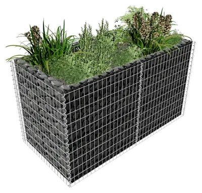 Produktbild von Anzuchttisch aus Gabionenstahl für aromatische Pflanzen, silberfarben, 180 x 90 x 100 cm