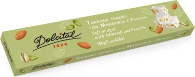 Produktbild von Torrone mit Mandeln und Pistazien, soft, Torrone tenero con Mandorle e Pistacchi, 130g, weißer Nougat, Dolcital