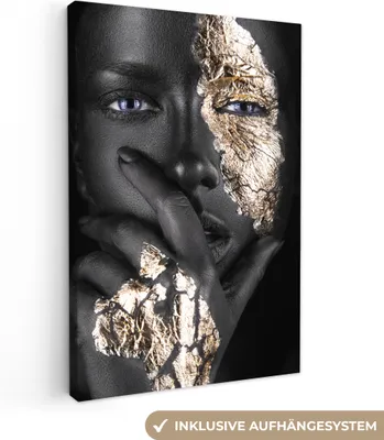Obrázek produktu pro OneMillionCanvasses® - Plátno - Žena - Zlatá - Černá - Make-up - Luxusní, nástěnná malba, nástěnné dekorace obrazy obývací pokoj, 40x60cm