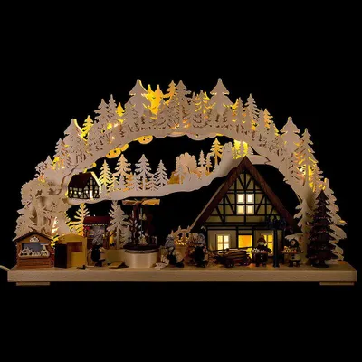 Produktbild von 3D-Schwibbogen Weihnachtsmarktbau (72x43cm) von RATAGS Holzdesign