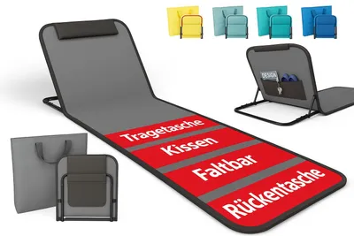 Produktbild von ONBEST Strandliege | faltbar | mit Rückenlehne | Kissen und Tragetasche | Staufach | Grau | 165x49cm | klappbar
