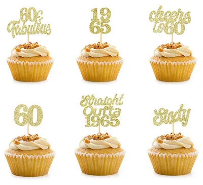 Cupcake-Topper Gold Glitter 60. Geburtstag, 24 Stück