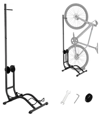 Obrázok produktu pre Držiak na bicykle Wiltec, vertikálny model 02, univerzálny držiak na bicykle, rozmer 400 x 460 x 1300 mm, nosnosť do 35 kg, stojan na bicykle s výškovo nastaviteľnými západkovými háčikmi a systémom na jednoduché upevnenie