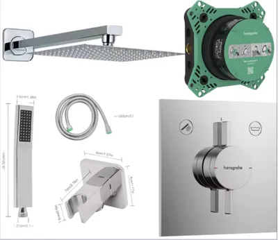 Produktbild von HANSGROHE Ibox2 +DUO TURN E Kreabad Duschset Regendusche 30cm Brausearm, Wandhalter + Handbrause Set