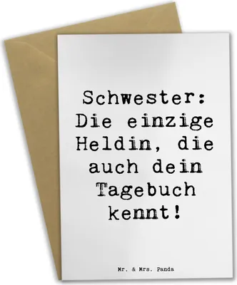 Produktbild von Mr. & Mrs. Panda jubiläumskarte Spruch Schwester Heldin - Weiß - Geschenk, Geschwister, Geschwisterliebe, Familiengeschenk, Lächeln, vatertagskarte, einladungskarten