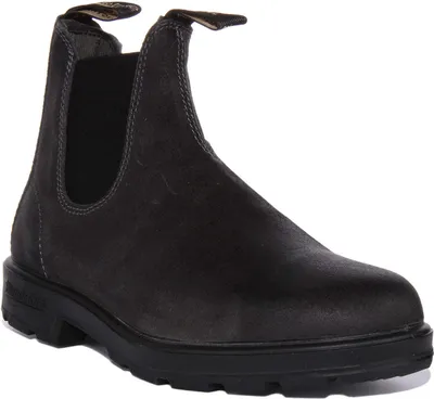 A single gray suede boot is shown against a white background.