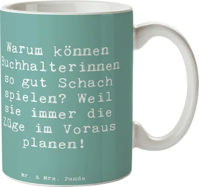 Produktbild von Mr. & Mrs. Panda Kaffeetasse Spruch Buchhalterin Schachmeisterin - Meeresbrise - Geschenk, Ordnung, Berufsalltag, Tasse, Becher, Zahlen, Berufsgestaltung, Teetasse, Beruf