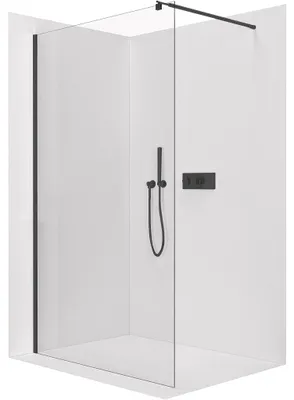 Productafbeelding van CERANO - Douchewand Walk-in Onyx Round, links/rechts - 6 mm - zwart mat, transparant glas - 110x190 cm