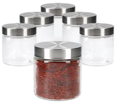 Produktbild von 6tlg Set Vorratsglas Bera Edelstahldeckel silber Ø11cm 0.8L Glasdosen Dosen Aufbewahrungsbehälter