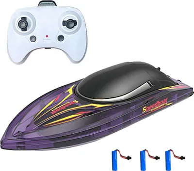 Produktbild von Ferngesteuertes Boot fuer Erwachsene und Kinder, 2,4 GHz ferngesteuertes Hochgeschwindigkeits-Schnellboot fuer Pool und See, elektrisches Bootsspielzeug mit LED-Licht, 3 Batterien (transparent lila)
