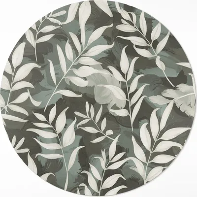 Produktbild von Helle zarte Blätter einer Vintage-Pflanze– Vinyl Küchenteppich – fi 80cm – Rutschfest, pflegeleicht & langlebig