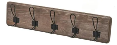 Produktbild von DRW Wandgarderobe mit 5 Haken aus Holz und Metall in Grau und Schwarz