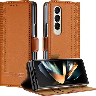 Obrázek produktu pro Pouzdro pro Samsung Galaxy Z Fold 3 5G kožené flipové pouzdro s funkcí stojánku Hnědý