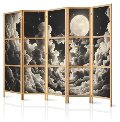 Produktbild von Muralo Japanischer PARAVENT 5-teilig Raumteiler klappbar PREMIUM-Vliesleinwand WOLKEN MOND für Büro 225cmx172cm