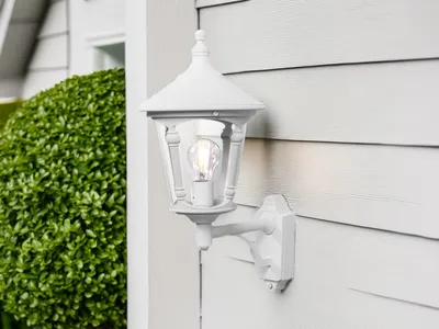 Produktbild von LED Außenwandleuchte, Wandlaterne im Landhausstil stehend, Terrassenlampe Weiß