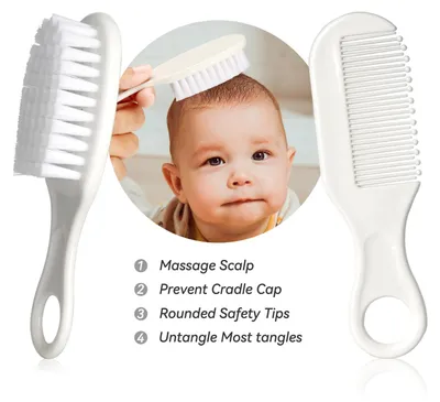 Imagen del producto de Kit de cuidado para bebés que incluye cepillo para el cabello, peine y cortaúñas, en color gris y blanco, ideal para el cuidado del bebé