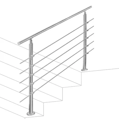Obrázek produktu pro Izrielar Nerezové schodišťové zábradlí Madlo 150 cm s 5 příčkami, vysoká stabilita, pro vnitřní i venkovní použití