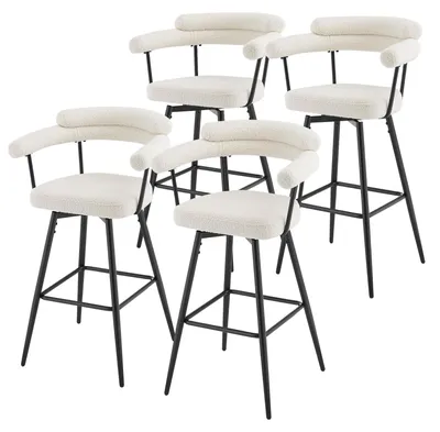 4er-Set Barhocker, beige Teddy-Stoff, 360° drehbar, Sitzhöhe 76 cm