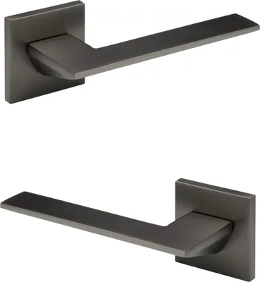 Produktbild von HEXIM Designer Türgarnitur, Zimmer Türgriffe WC / Bad Aluminium matt in 4 Farben - (Türklinke Q01, graphit) Turgriffe Türbeschlag Zimmertür
