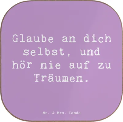 Produktbild von Mr. & Mrs. Panda Holzuntersetzer Spruch Glaube an sich selbst - Lavendeltraum - Geschenk, Mut, Selbstliebe, Untersetzer Kaffee, Tischschoner, gläseruntersetzer, Gläser
