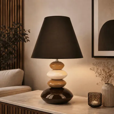 Produktbild von Tischleuchte Tischlampe Keramik Lampe Leuchte Hochglanz Braun Deko Steinoptik